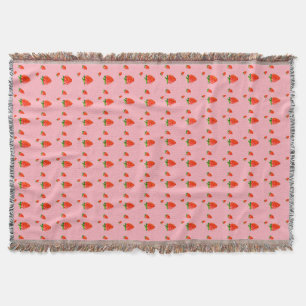 Red Strawberries on pink background Throw Blanket