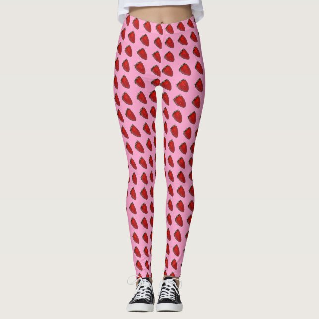 Red Strawberries on Pink Leggings (Front)