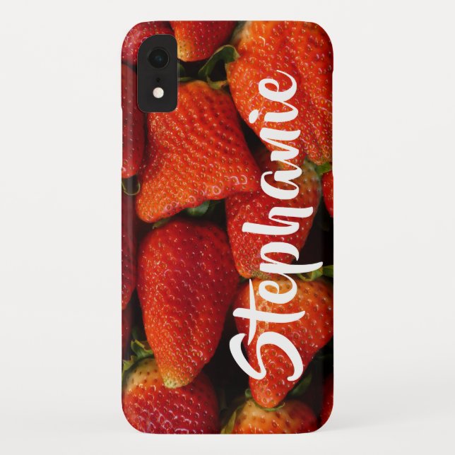 Red Strawberries Personalized Name Case-Mate iPhone Case (Back)