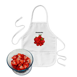 Red Strawberries Photographic White Kids Apron