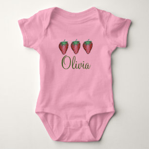 Red Strawberries Strawberry Fruit Personalised Baby Bodysuit