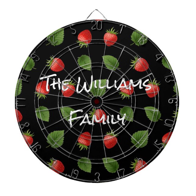 Red Strawberries Summer Fruit Pattern Personalised Dartboard (Front)