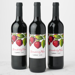 Red Strawberries Vintage Illustration Wine Label