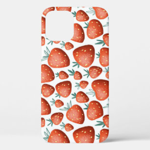 Red Strawberries White Background Seamless iPhone 12 Case