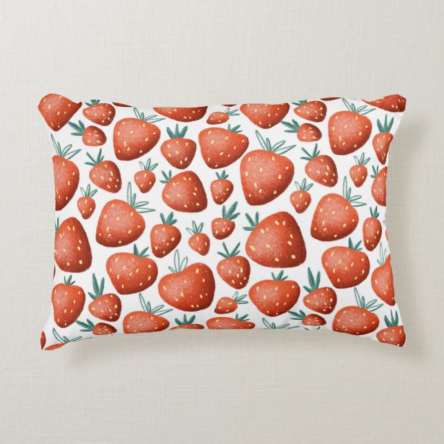 Red Strawberries White Background Seamless Decorative Cushion (Front)