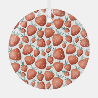 Red Strawberries White Background Seamless Glass Tree Decoration