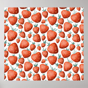 Red Strawberries White Background Seamless Poster