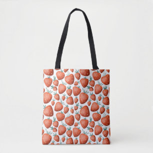 Red Strawberries White Background Seamless Tote Bag