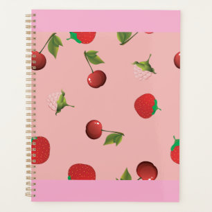 Red Strawberry and Cherry Pattern Pink Fruit Planner