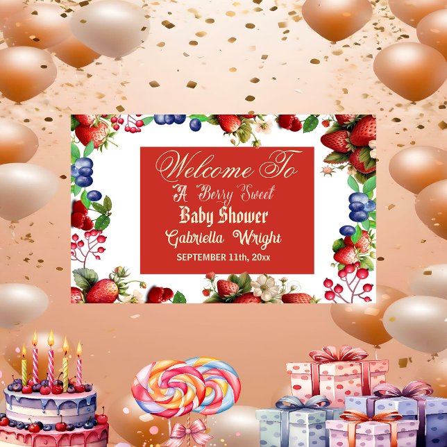 Red Strawberry Baby Shower | Blue Berry Sweet Cute Banner (Red Strawberry Baby Shower |Blue Berry Sweet Cute Banner)