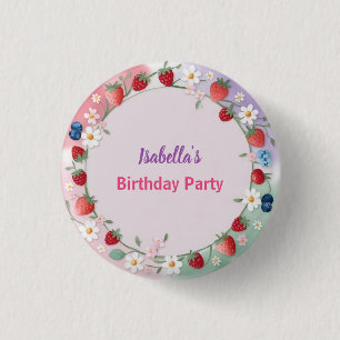 Red Strawberry berry Daisy Birthday Party for her 3 Cm Round Badge