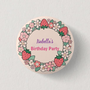Red Strawberry berry Daisy Birthday Party for her 3 Cm Round Badge