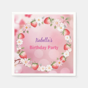 Red Strawberry berry Daisy Birthday Party for her Napkin