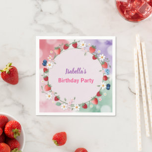 Red Strawberry berry Daisy Birthday Party for her Napkin