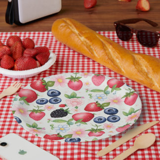 Red Strawberry berry Daisy Birthday Party for her Paper Plate