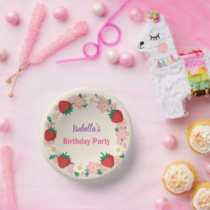 Red Strawberry berry Daisy Birthday Party for her Paper Plate