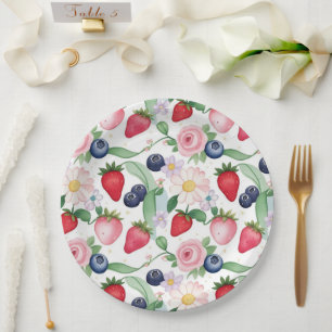 Red Strawberry berry Rose Birthday Party for her Paper Plate