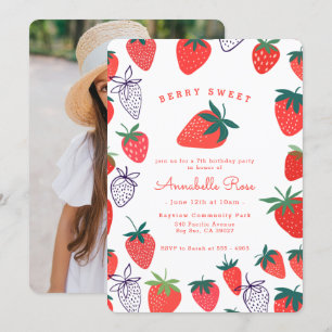 Red Strawberry Berry Sweet Birthday Invitation