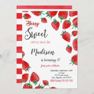 Red Strawberry Birthday Invitation
