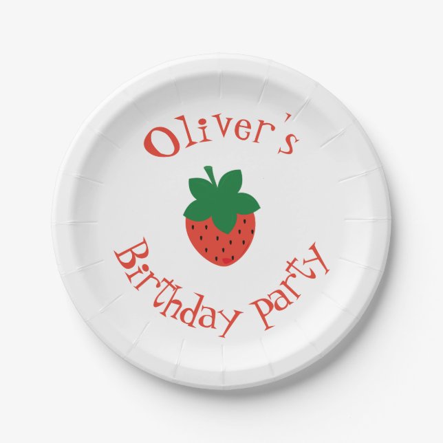Red Strawberry Birthday Party Paper Plate (Front)