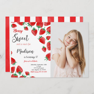 Red Strawberry Birthday Photo Invitation