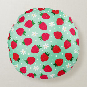 Red Strawberry flowers Birthday Party for her Round Cushion