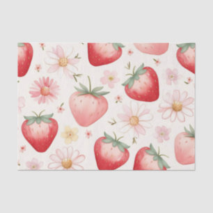 Red Strawberry flowers Birthday Party for her Tissue Paper