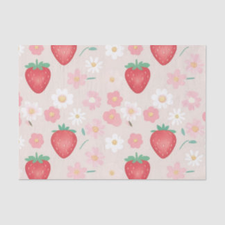 Red Strawberry flowers Birthday Party for her Tissue Paper