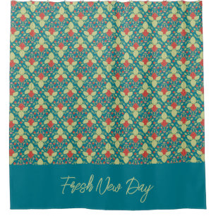 Red Strawberry fruit and pink blossoms Shower Curtain