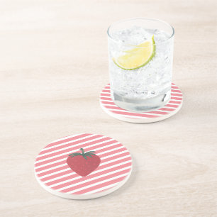 Red Strawberry Fruit and Stripes Coaster