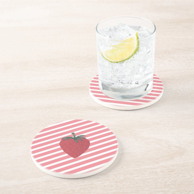 Red Strawberry Fruit and Stripes Coaster (Side)
