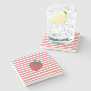 Red Strawberry Fruit and Stripes Stone Coaster