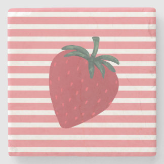 Red Strawberry Fruit and Stripes Stone Coaster