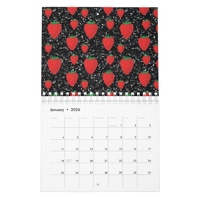 Red Strawberry Fruit Lovers Sweet Berries Elegant Calendar (Jan 2026)