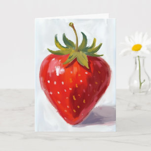 Red Strawberry Fruit Watercolor Painting Card