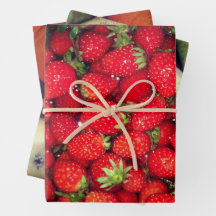 Red strawberry, green pear and orange fruit custom
