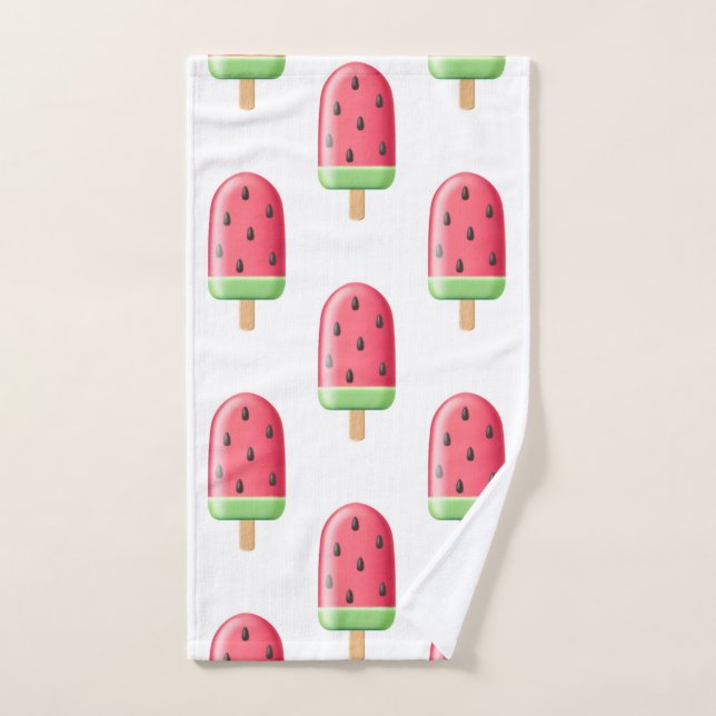 Red Strawberry Ice Cream Pattern Hand Towel (Hand Towel)