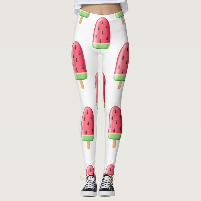 Red Strawberry Ice Cream Pattern Leggings (Front)
