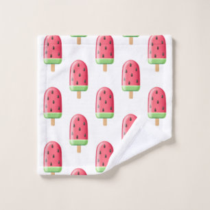 Red Strawberry Ice Cream Pattern Wash Cloth