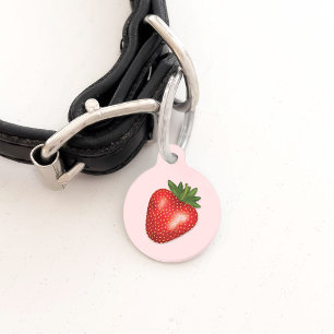 Red Strawberry Illustration On Pink And Pet's Info Pet Tag