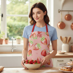 Red Strawberry Monogram Summer Kitchen Gift Apron