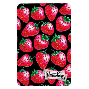 Red Strawberry on black background Magnet