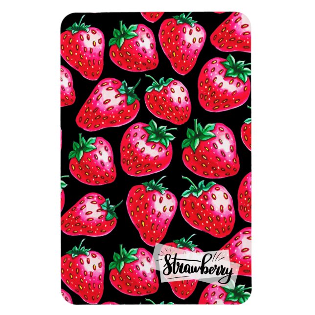 Red Strawberry on black background Magnet (Vertical)