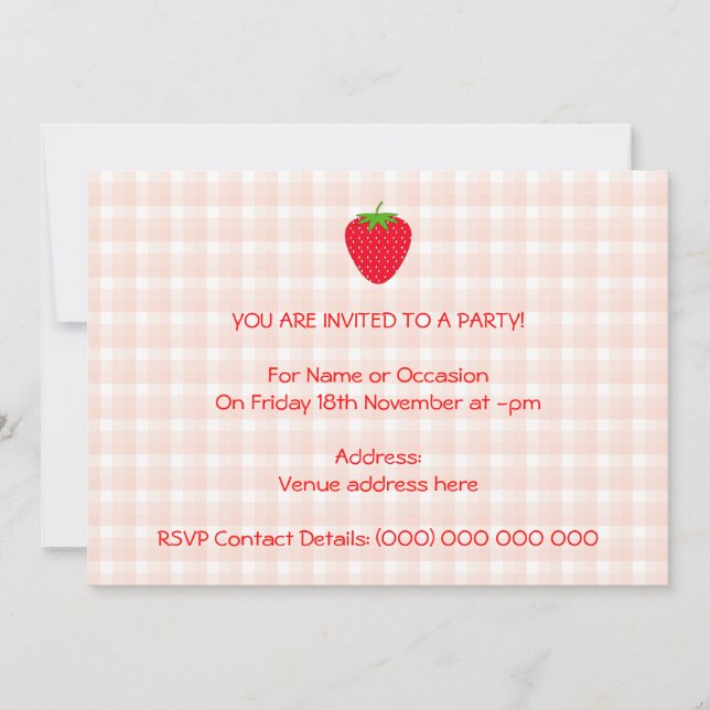 Red Strawberry on Gingham Check. Invitation (Front)