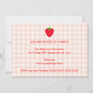Red Strawberry on Gingham Check. Invitation