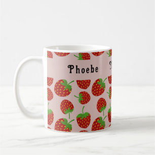 Red Strawberry Pattern  Custom Name Coffee Mug