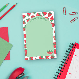 Red Strawberry Pattern Green Arch Add Name Post-it Notes