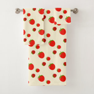 Red strawberry pattern on pale pink bath towel set