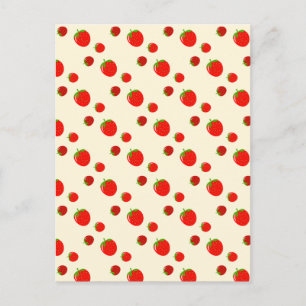 Red strawberry pattern on pale pink postcard