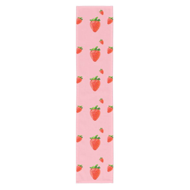 Red Strawberry Pattern Pink Party   Short Table Runner (Front)